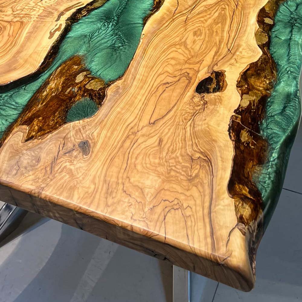 Elite Olive Wood with Green Epoxy Resin Dining Table ECT - 166 - Elitecustomtable