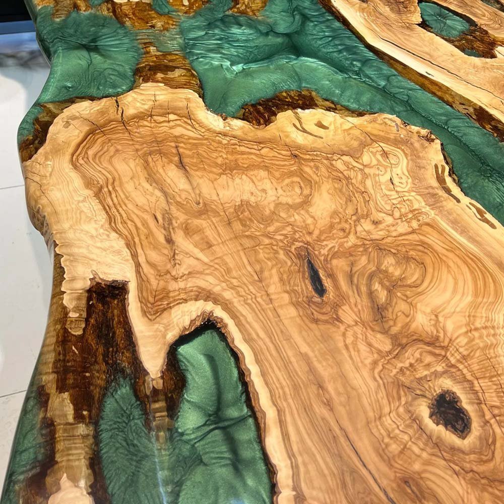 Elite Olive Wood with Green Epoxy Resin Dining Table ECT - 166 - Elitecustomtable