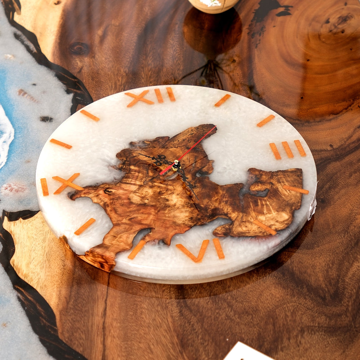 Elite Opalescent Epoxy Resin & Black Walnut Wood Wall Clock EWC - 07 - 16'' - Elitecustomtable