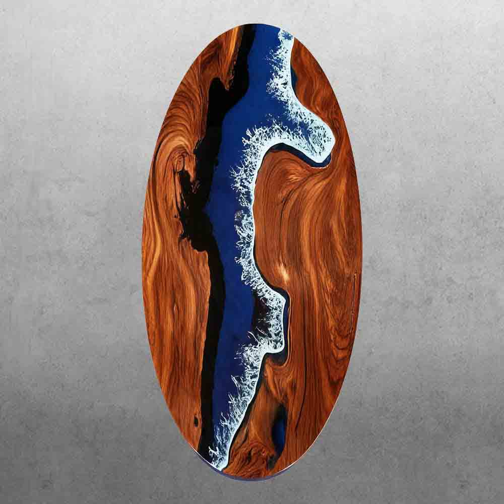 Elite Oval Black Walnut Dining Table with Azure Wave Resin Inlay ECT - 249 - Elitecustomtable