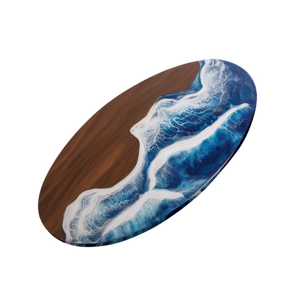 Elite Oval Black Walnut Dining Table with Ocean - Wave Blue Resin Inlay ECT - 246 - Elitecustomtable