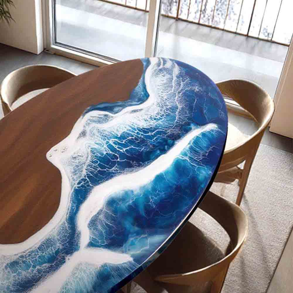 Elite Oval Black Walnut Dining Table with Ocean - Wave Blue Resin Inlay ECT - 246 - Elitecustomtable