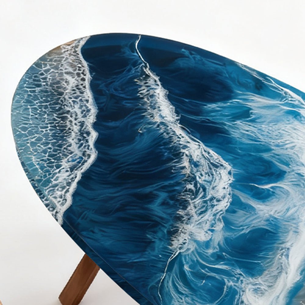 Elite Oval Olive Wood Dining Table with Dynamic Ocean - Wave Resin Inlay ECT - 245 - Elitecustomtable