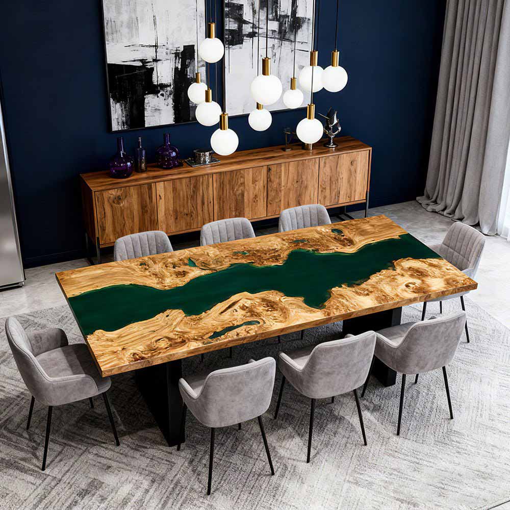 Elite Poplar Green Epoxy Rectangular Resin Dining Table – Contemporary River Table ECT - 267 - Elitecustomtable