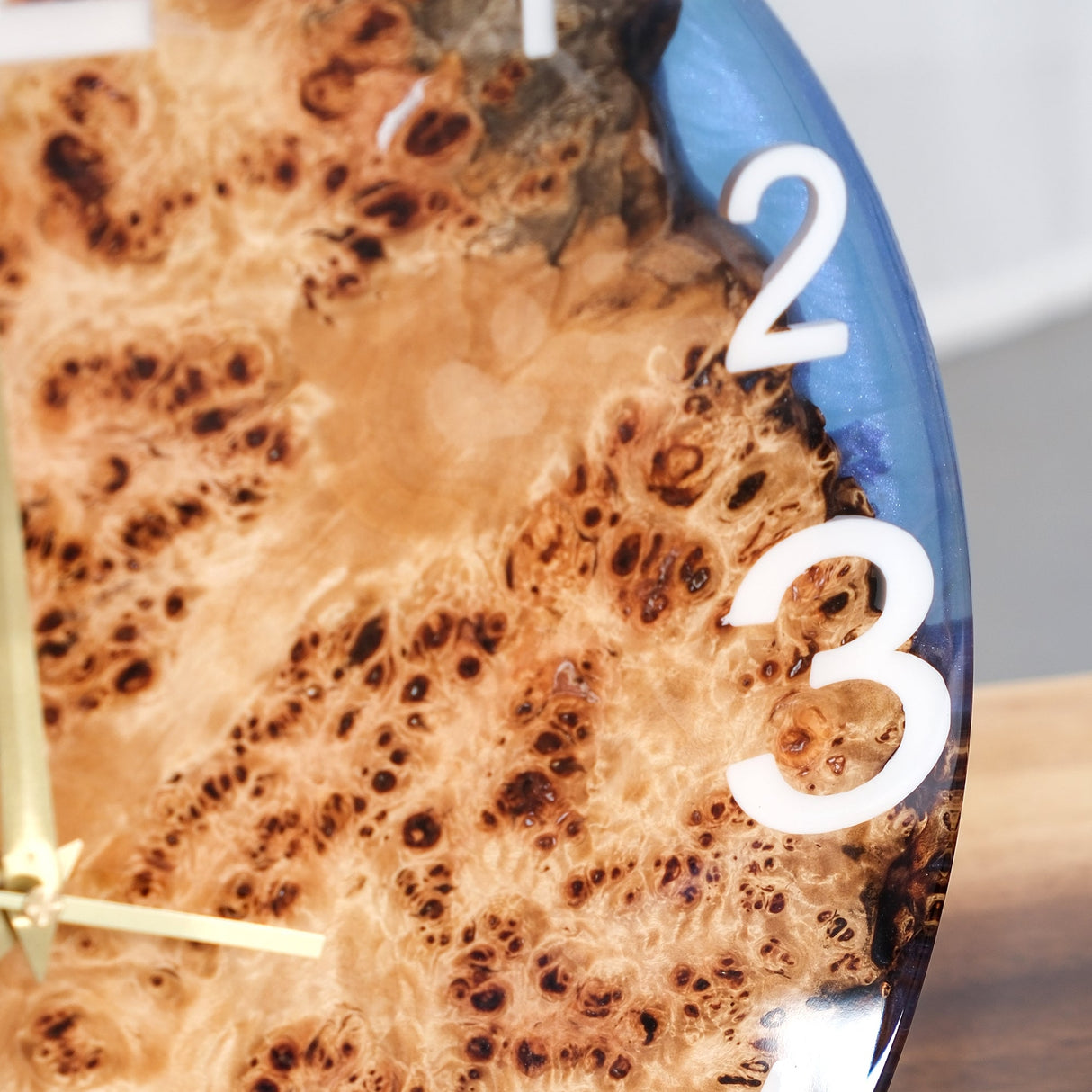 Elite Poplar Wood Burl & Blue Epoxy Resin Decorative Wall Clock EWC - 14 - 16'' - Elitecustomtable
