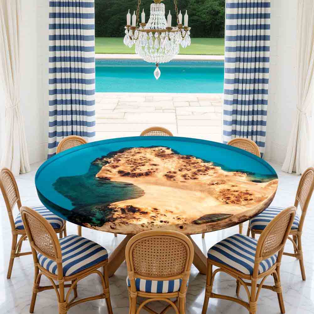Elite Poplar Wood & Transparent Blue Epoxy Resin Round Coffee Table ECT - 188 - Elitecustomtable