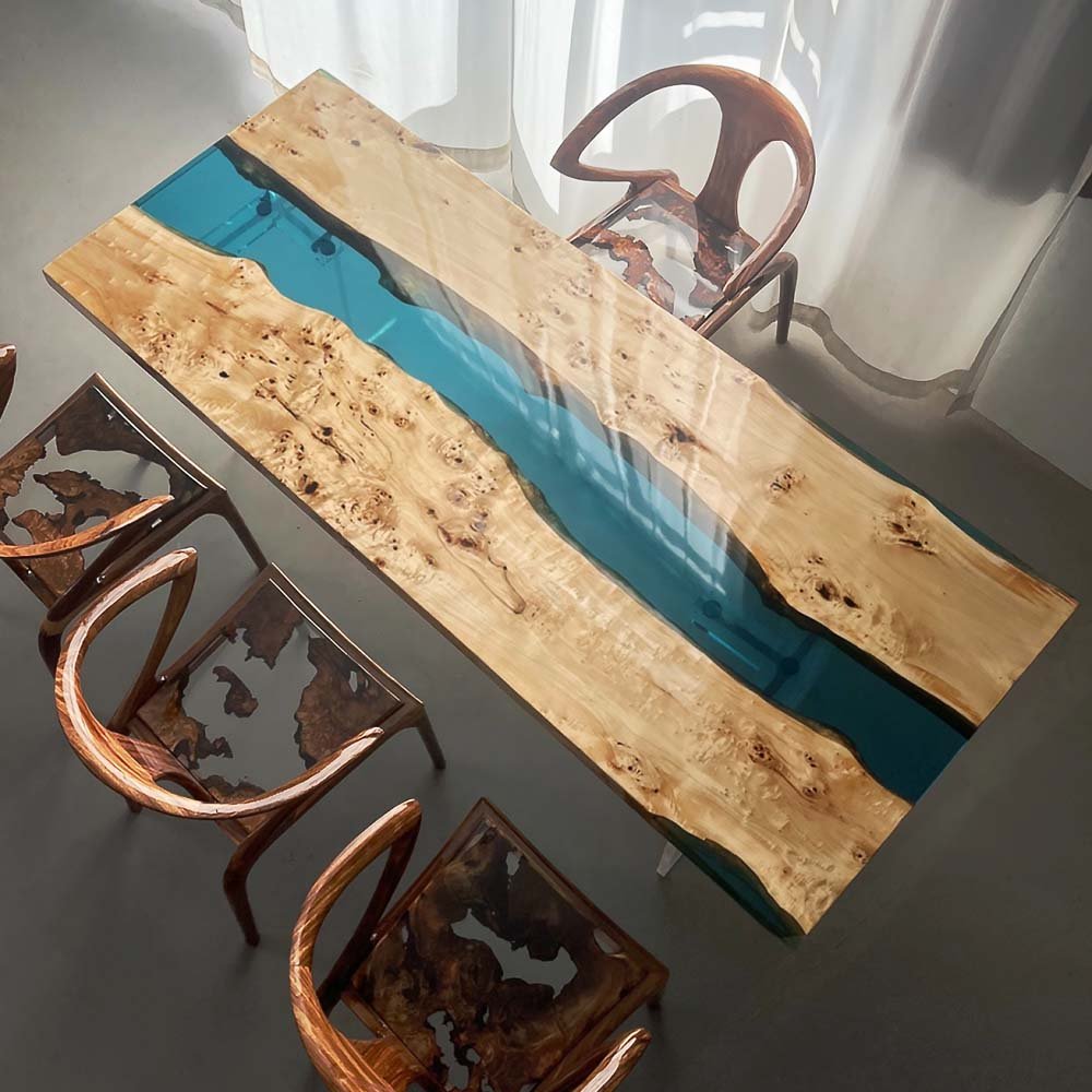 Elite Poplar Wood & Transparent Epoxy Resin Dining Table ECT - 155 - Elitecustomtable