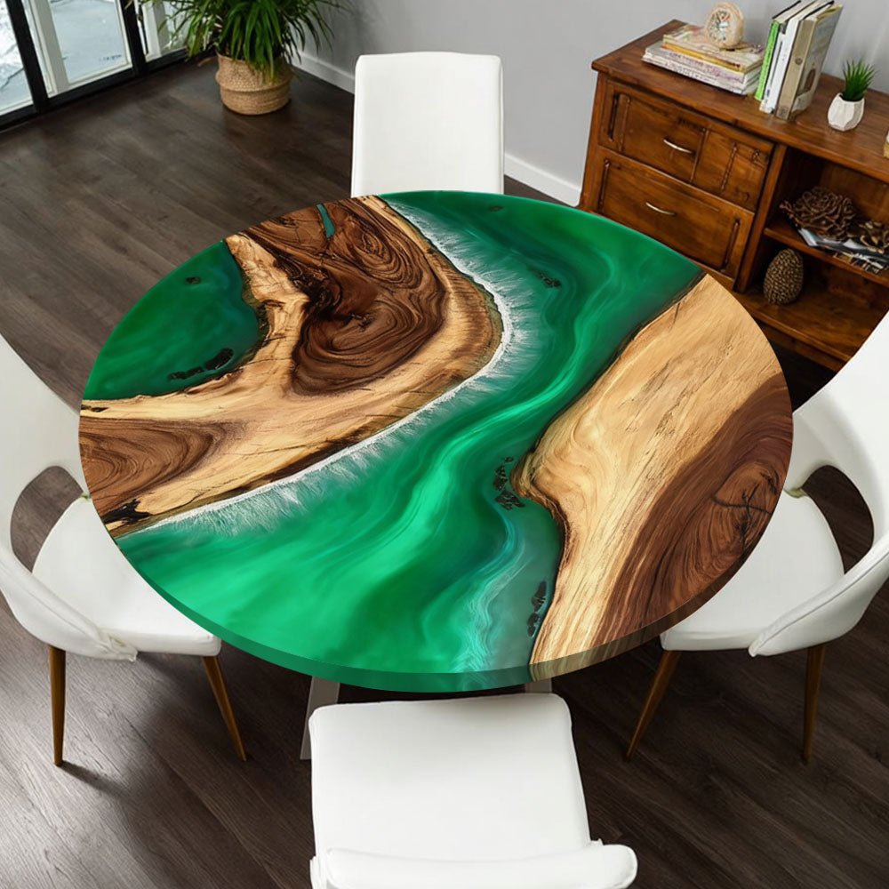 Elite Round Walnut Dining Table with Emerald Resin Inlay ECT - 236 - Elitecustomtable