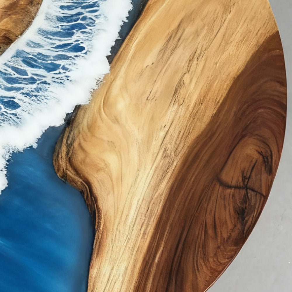 Elite Round Walnut Dining Table with Sea Wave - Inspired Resin Inlay ECT - 13 - Elitecustomtable