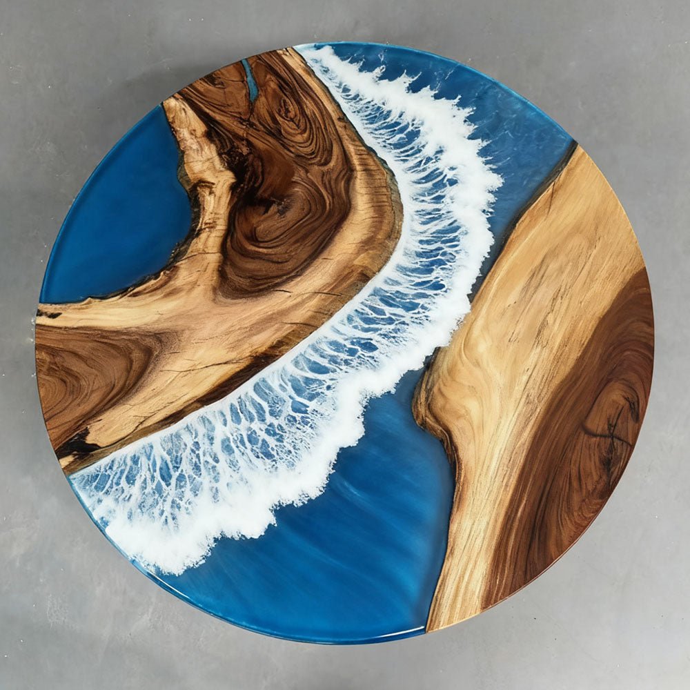 Elite Round Walnut Dining Table with Sea Wave - Inspired Resin Inlay ECT - 13 - Elitecustomtable