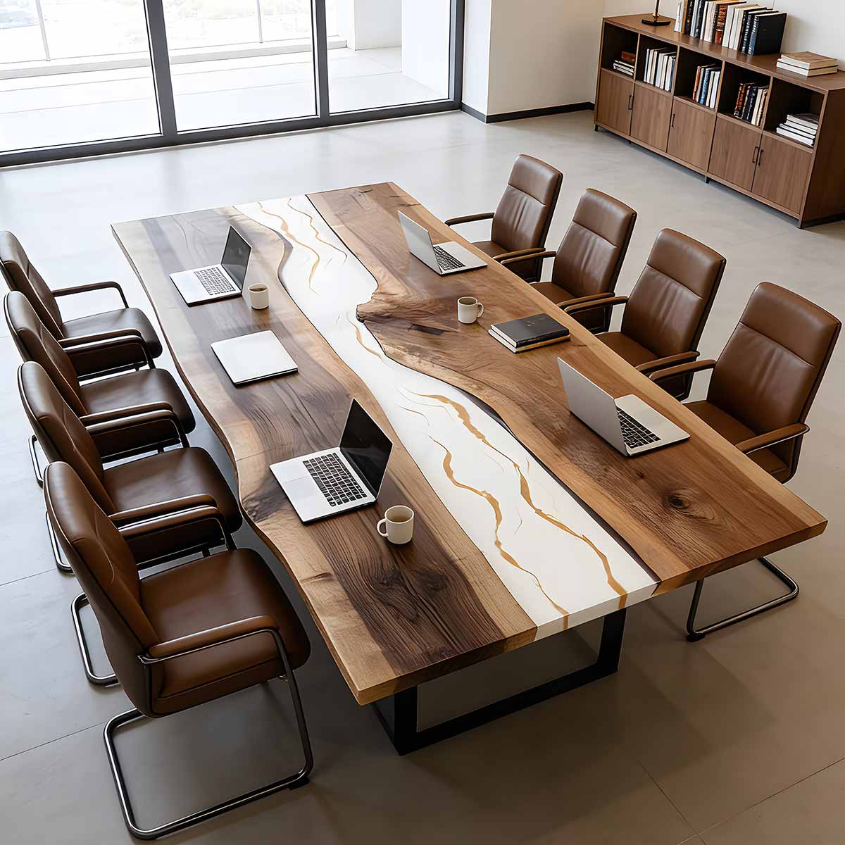 Elite Straight - Edge Black Walnut Conference Table with White Resin Inlay ECT - 273 - Elitecustomtable