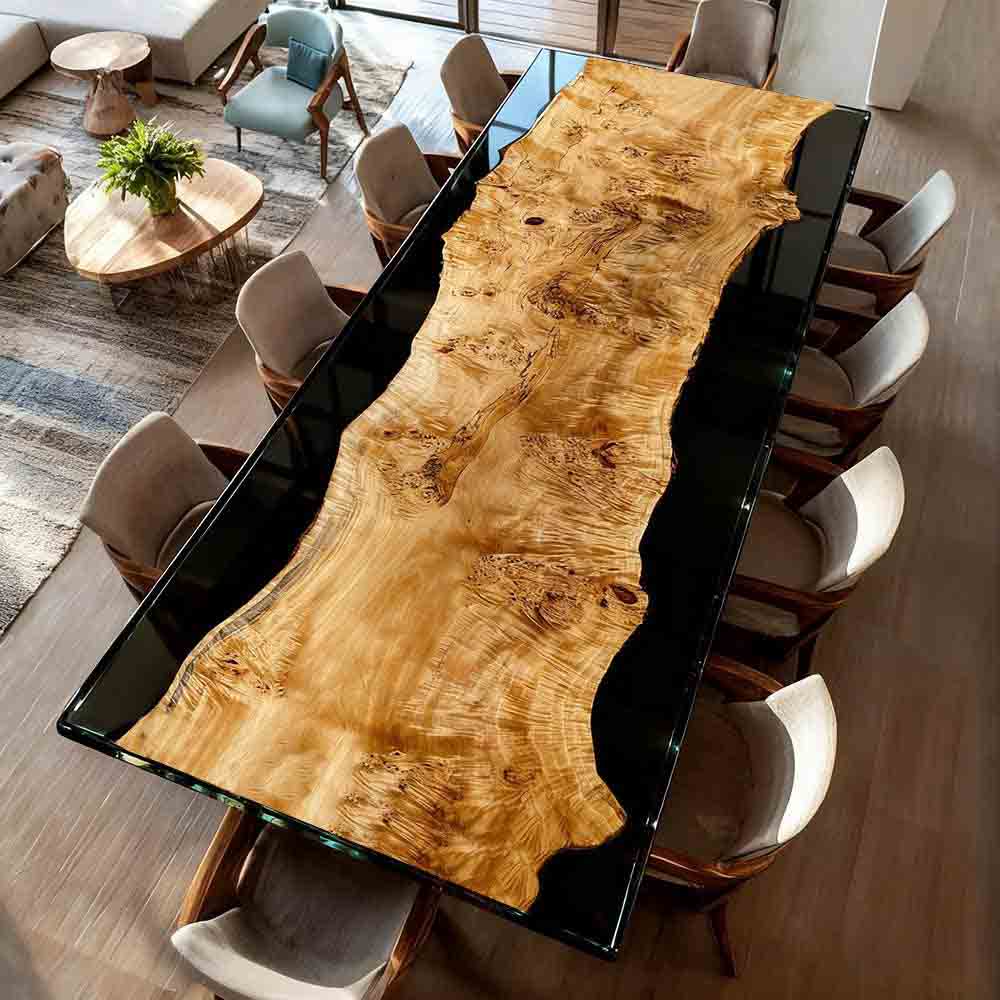 Elite Straight - Edge Poplar Dining Table with Black Resin Inlay ECT - 141 - Elitecustomtable