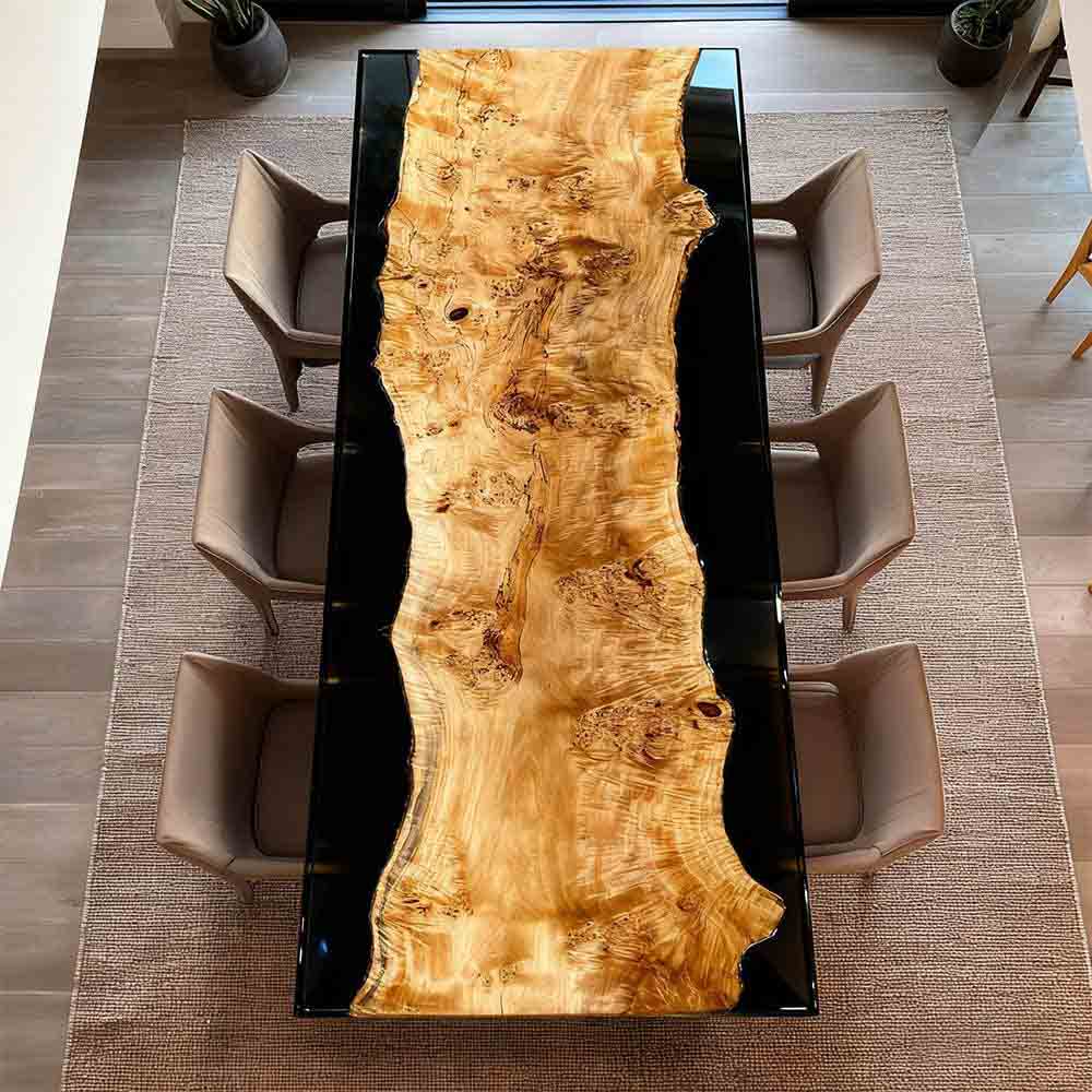 Elite Straight - Edge Poplar Dining Table with Black Resin Inlay ECT - 141 - Elitecustomtable