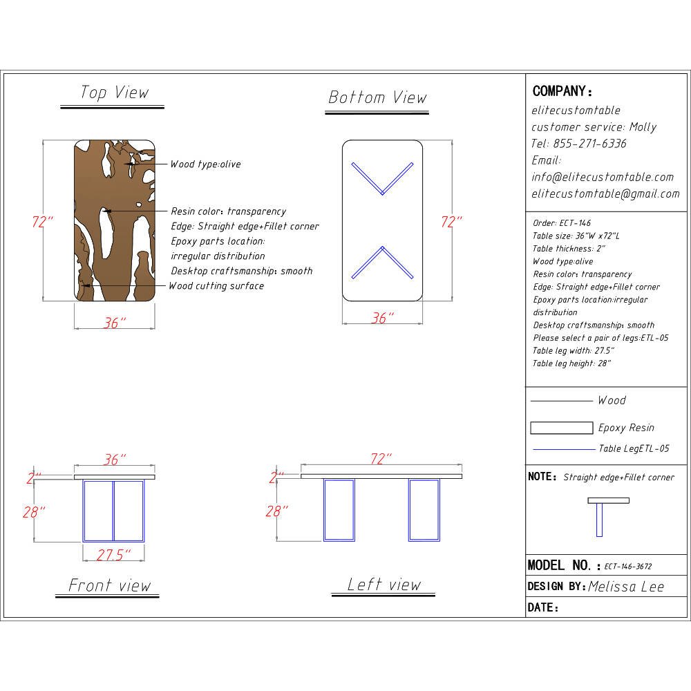 Elite Transparent Resin - Inlaid Golden Camphor Wood Dining Table ECT - 146 - Elitecustomtable
