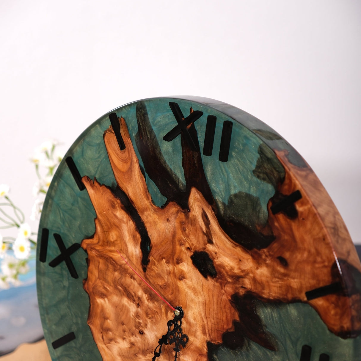 Elite Turquoise Epoxy Resin & Walnut Wood Wall Clock EWC - 04 - 16'' - Elitecustomtable