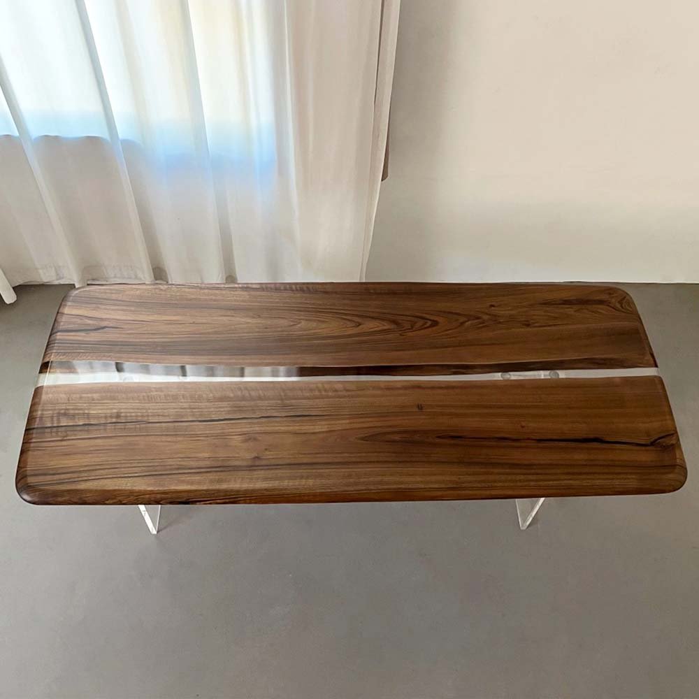 Elite Two - Piece Black Walnut & Transparent Epoxy Resin Dining Table ECT - 159 - Elitecustomtable