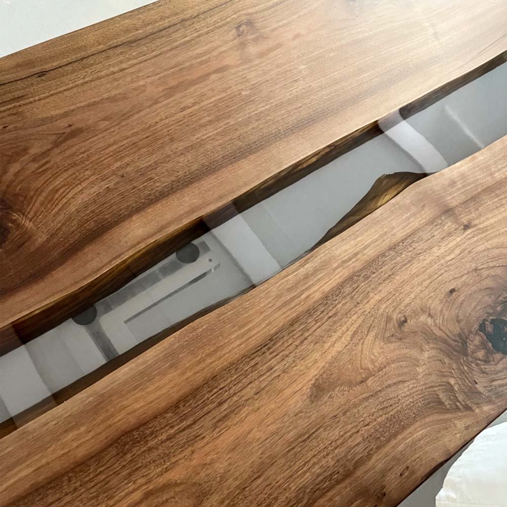 Elite Two - Piece Black Walnut & Transparent Epoxy Resin Dining Table ECT - 162 - Elitecustomtable