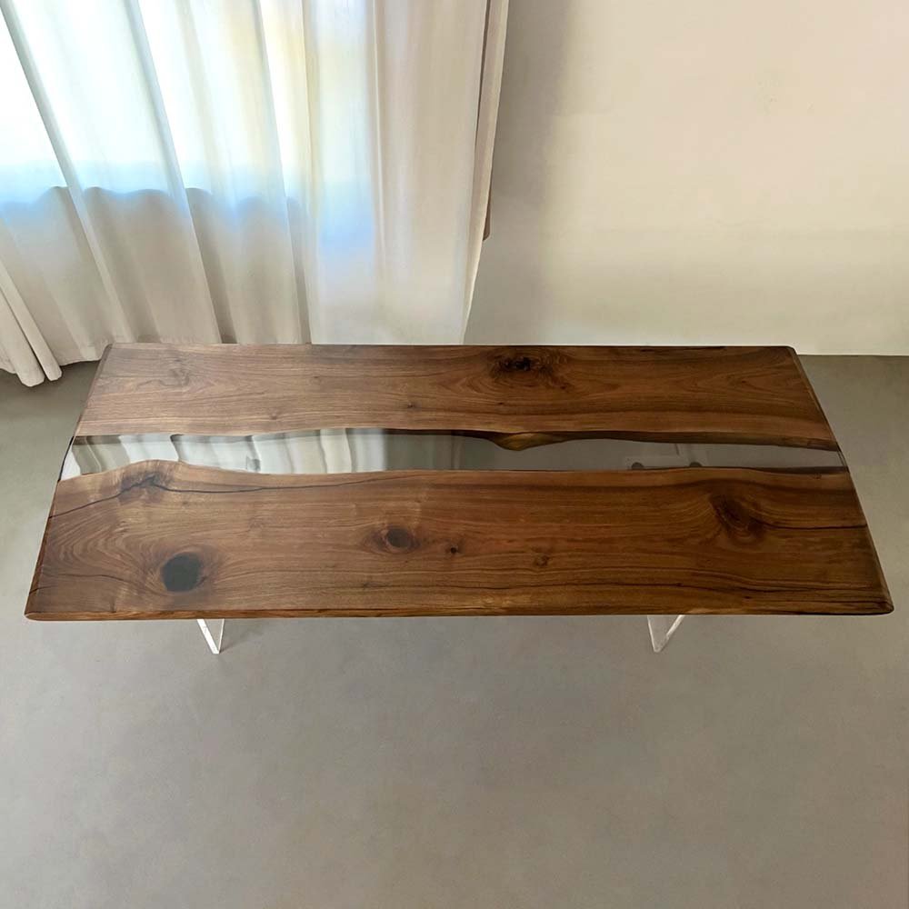 Elite Two - Piece Black Walnut & Transparent Epoxy Resin Dining Table ECT - 162 - Elitecustomtable