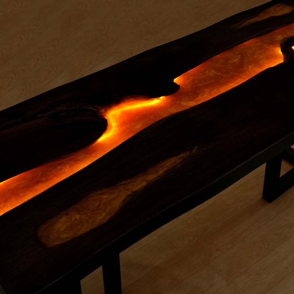 Elite Volcanic Stream Black Walnut Dining Table With Lighted Resin ECT - 130 - Elitecustomtable