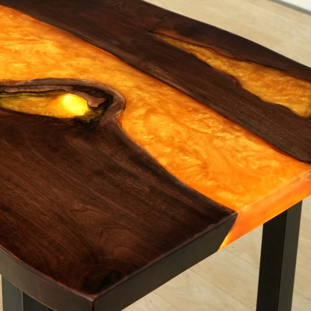 Elite Volcanic Stream Black Walnut Dining Table With Lighted Resin ECT - 130 - Elitecustomtable