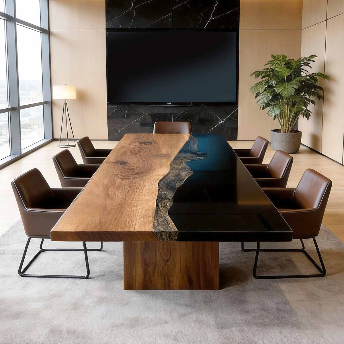 Elite Walnut Black Epoxy Rectangular Resin Dining Table – Elegant Luxury Statement Table ECT - 265 - Elitecustomtable
