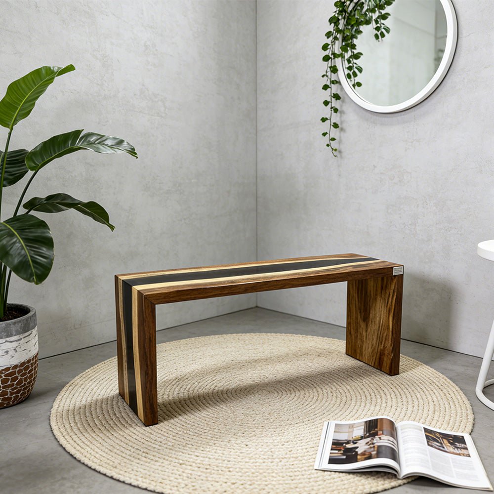 Elite Walnut Black Epoxy Resin Bench ECB - 04 – Handmade Wood Bench - Elitecustomtable