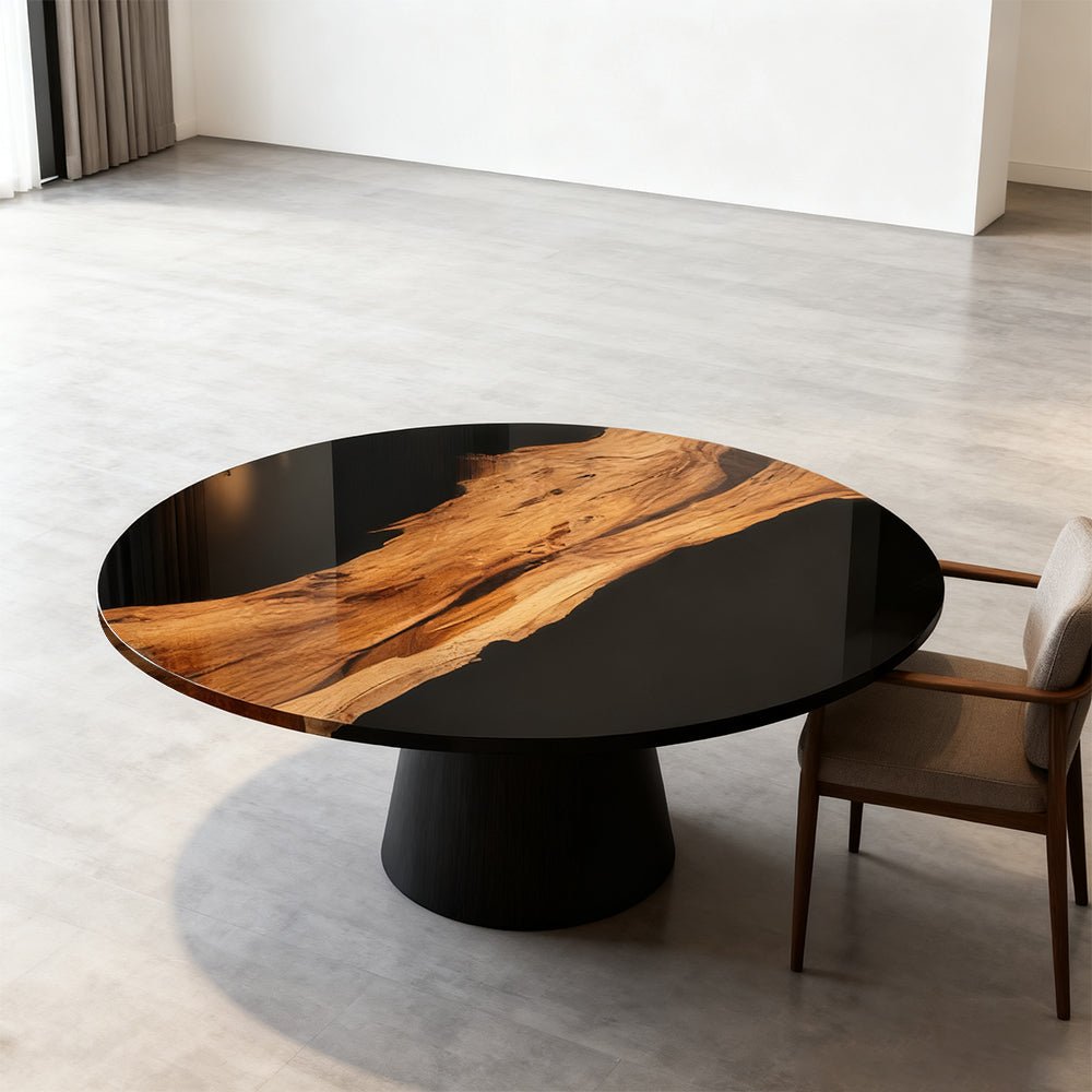 Elite Walnut Black Resin Epoxy Round Dinner Table ECT - 257 - Elitecustomtable