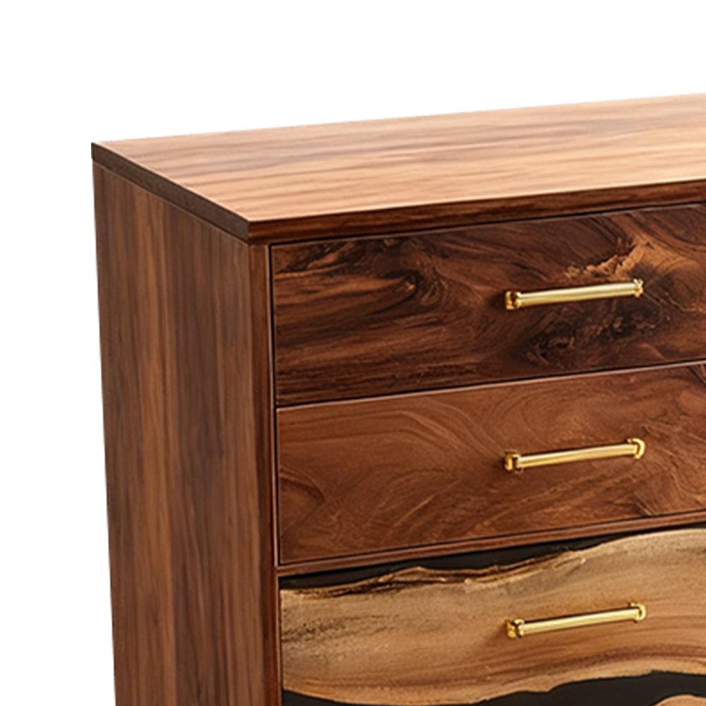 Elite Walnut Black Resin Gold - Accent 8 - Drawer Dresser ECD - 05 - Elitecustomtable