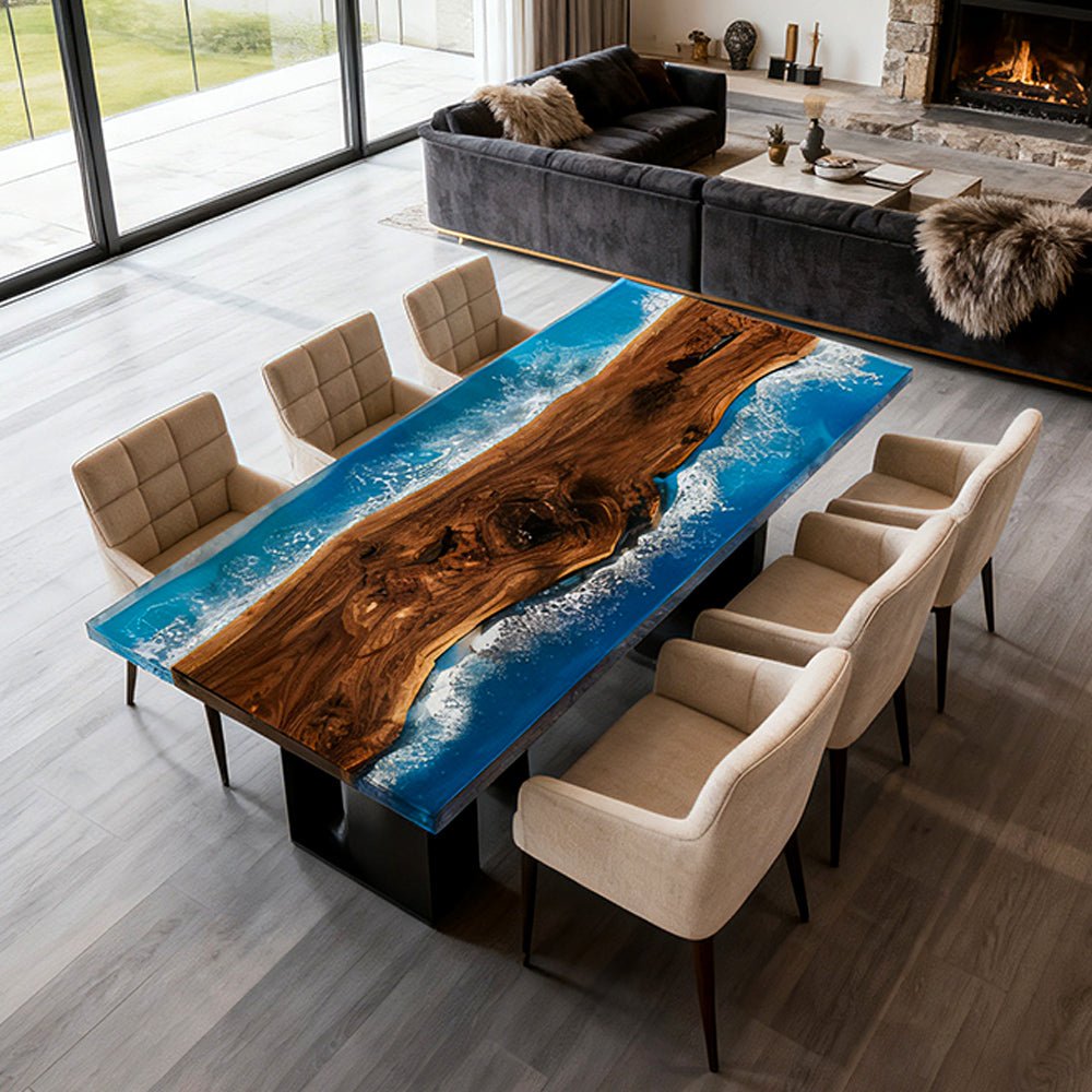 Elite Walnut Blue Epoxy Rectangular Resin Dining Table – Custom River Table ECT - 269 - Elitecustomtable