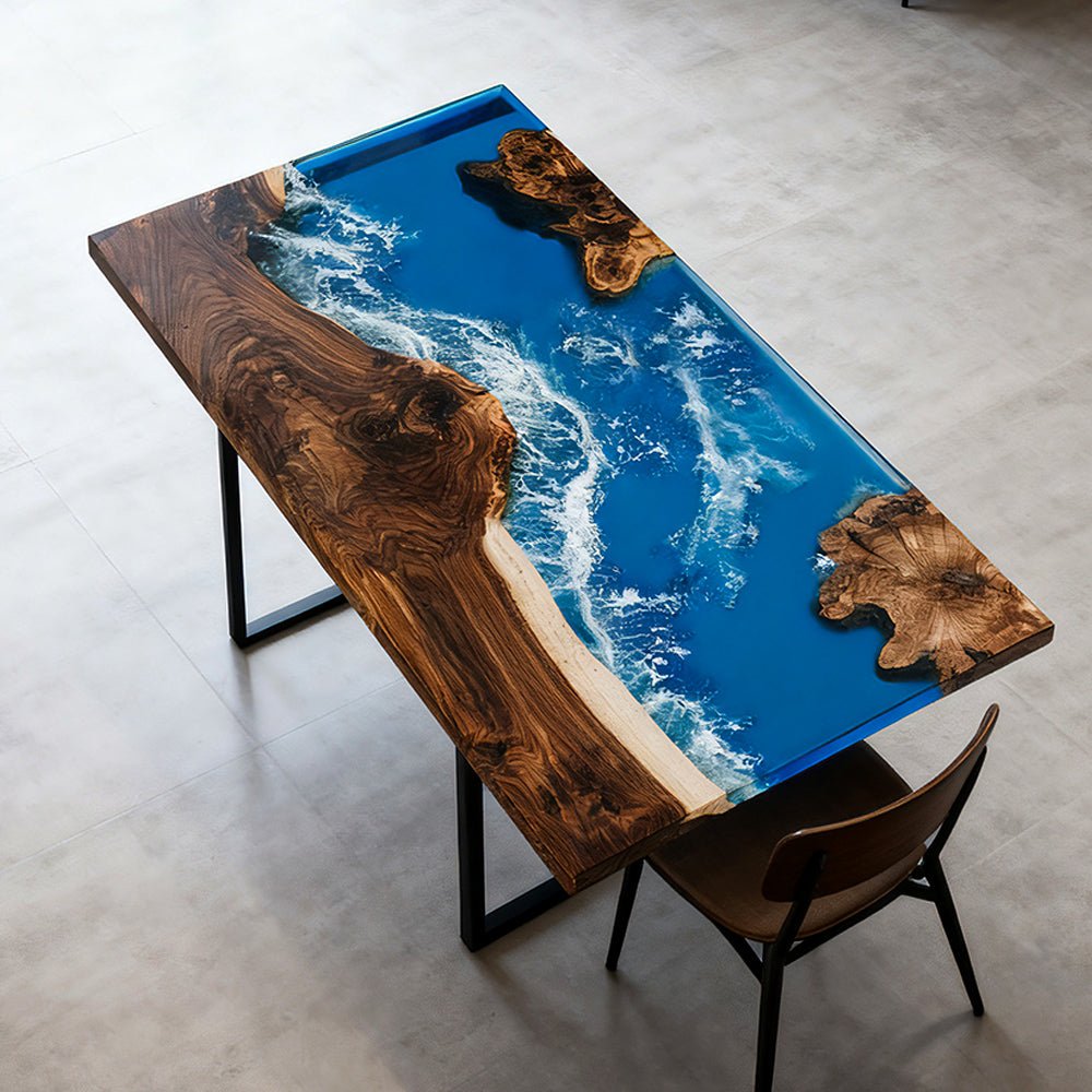 Elite Walnut Blue Epoxy River Rectangular Resin Dining Table – ECT - 268 - Elitecustomtable