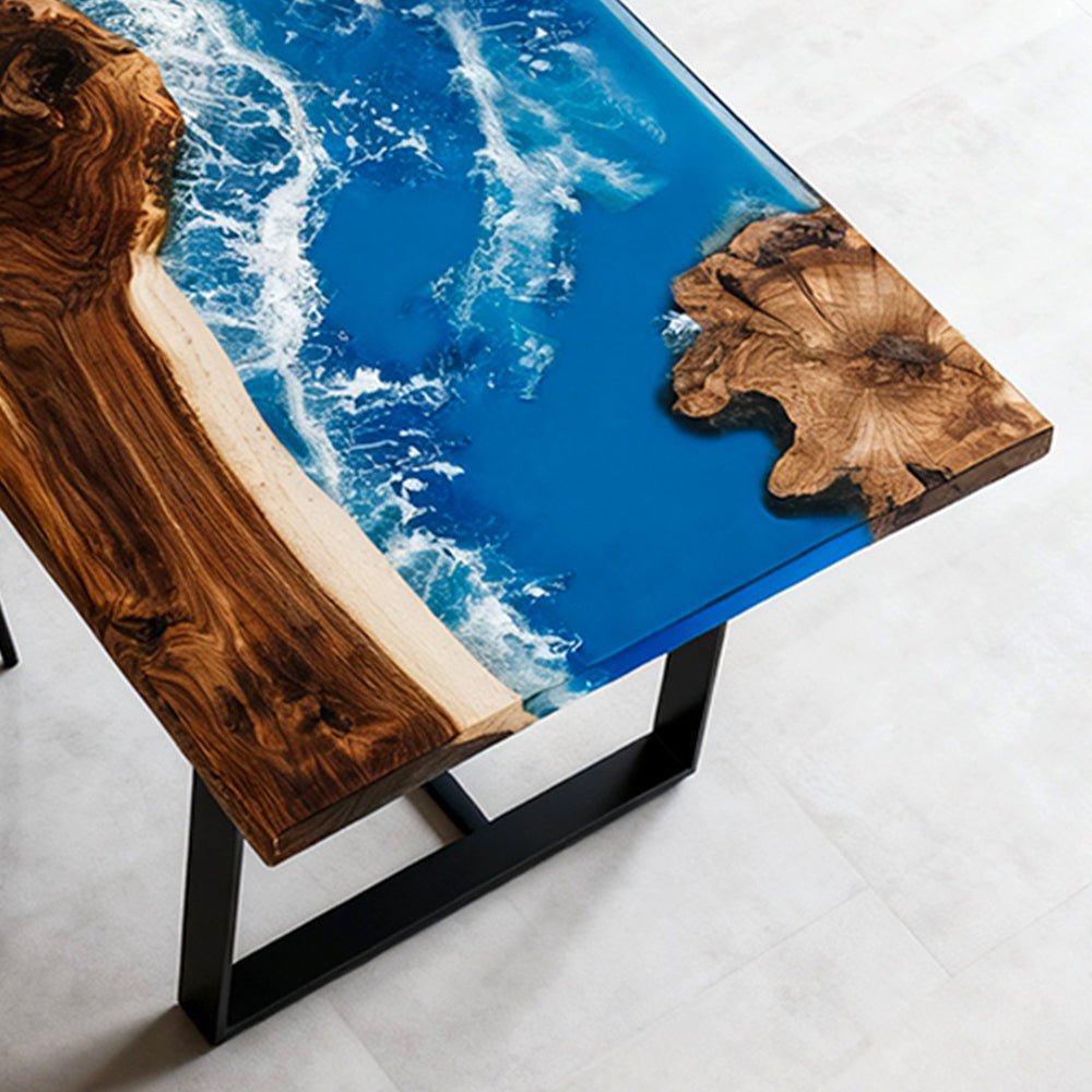 Elite Walnut Blue Epoxy River Rectangular Resin Dining Table – ECT - 268 - Elitecustomtable