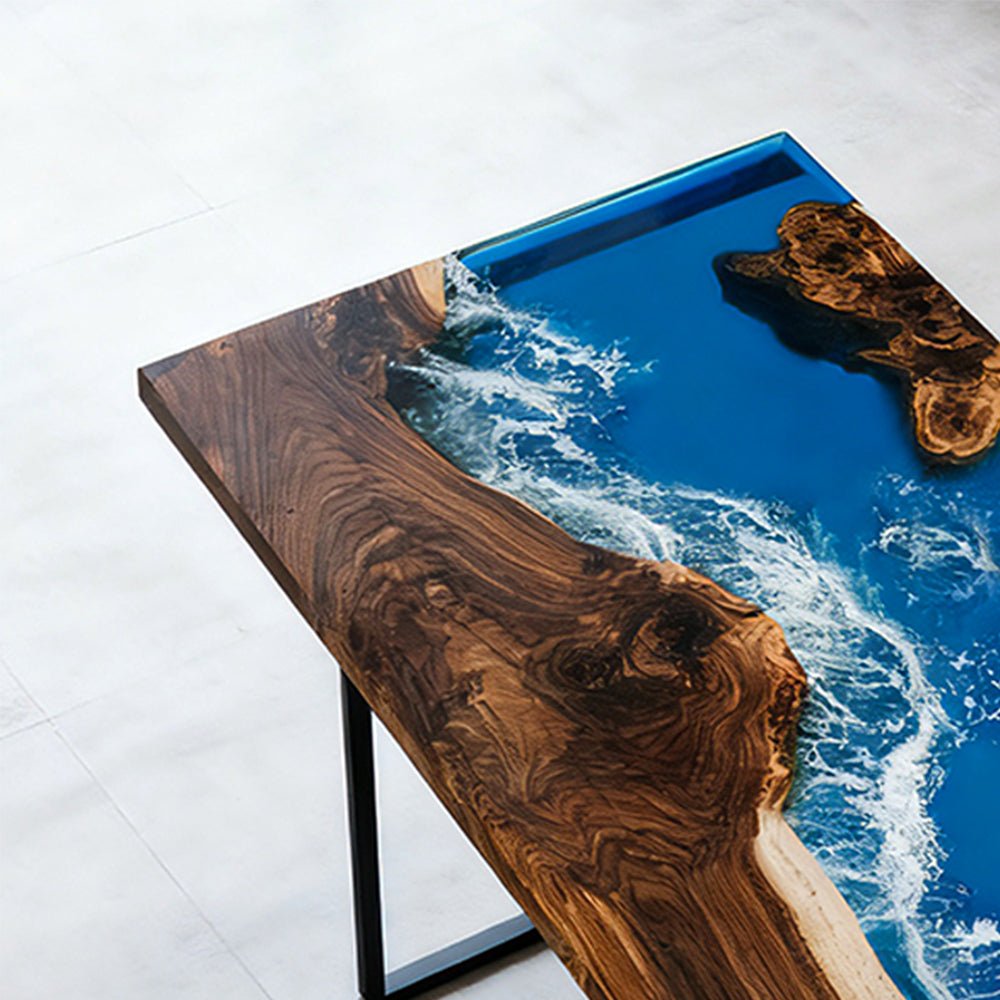Elite Walnut Blue Epoxy River Rectangular Resin Dining Table – ECT - 268 - Elitecustomtable