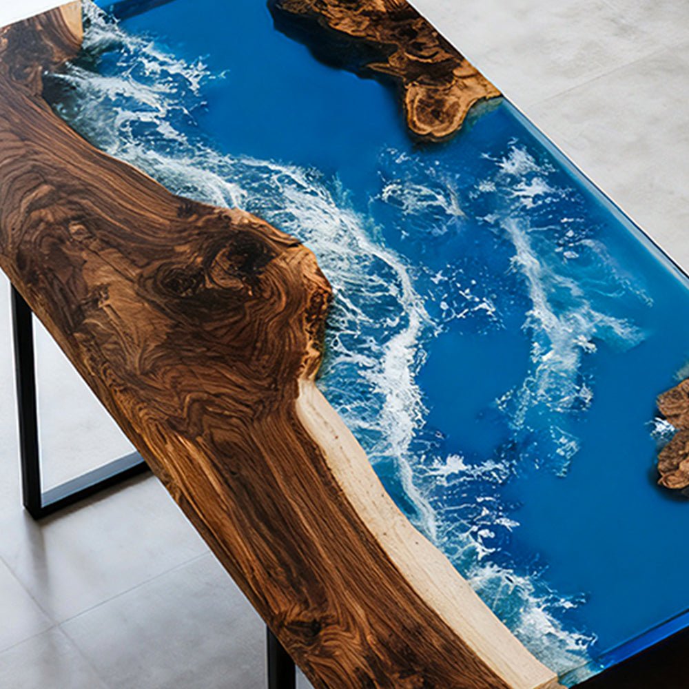 Elite Walnut Blue Epoxy River Rectangular Resin Dining Table – ECT - 268 - Elitecustomtable