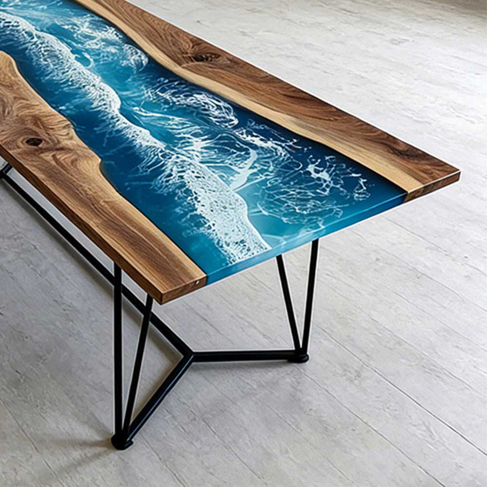 Elite Walnut Blue Epoxy River Rectangular Resin Dining Table – Modern Handmade Design ECT - 271 - Elitecustomtable
