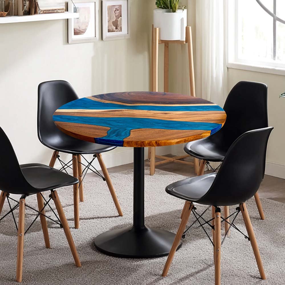 Elite Walnut & Blue Epoxy River Round Table ECT - 134 - Elitecustomtable