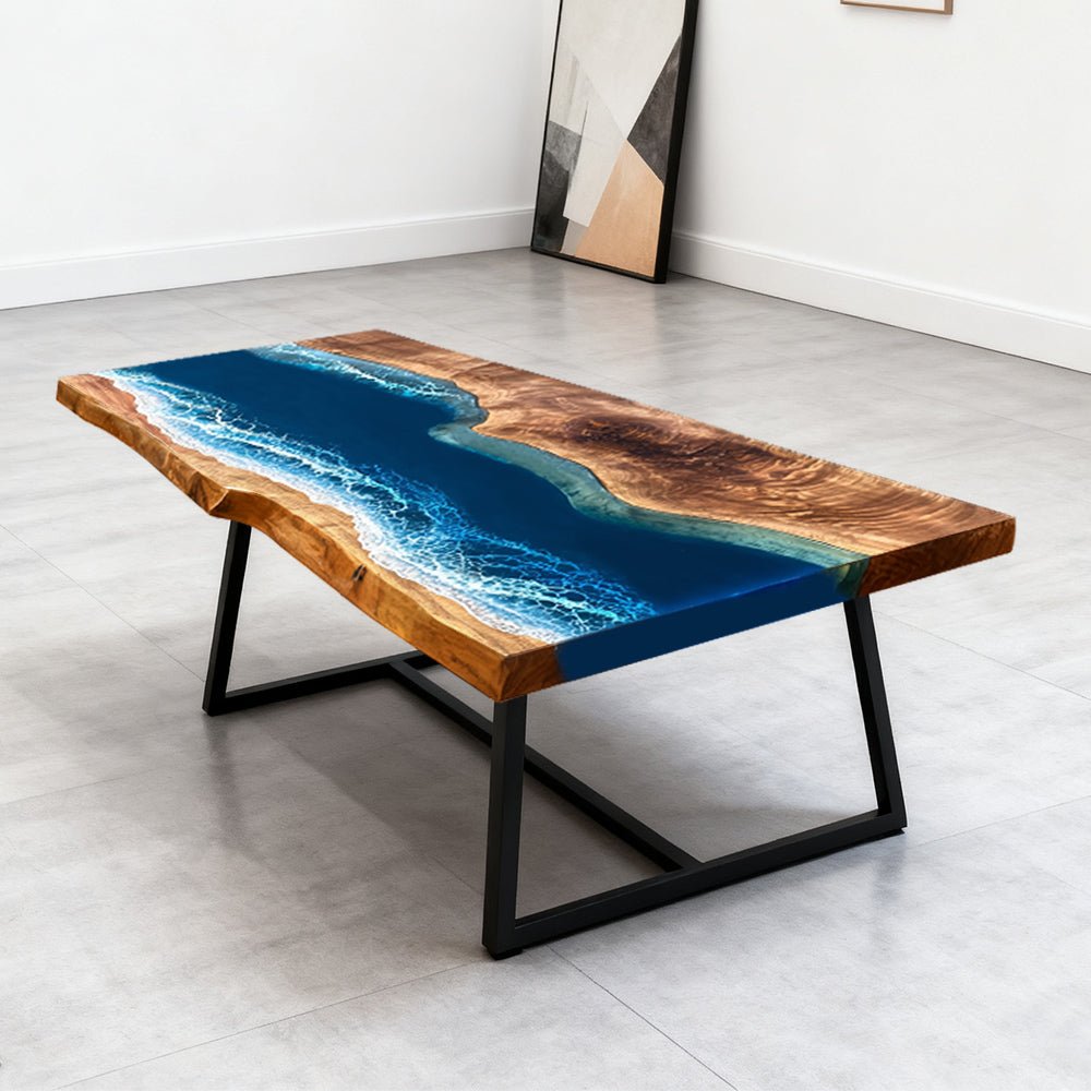 Elite Walnut Blue Ocean Wave Epoxy Rectangular Coffee Table ECT - 260 - Elitecustomtable