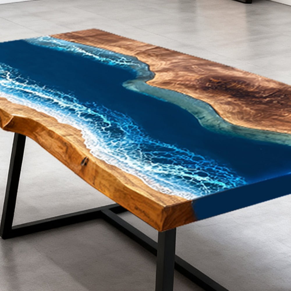 Elite Walnut Blue Ocean Wave Epoxy Rectangular Coffee Table ECT - 260 - Elitecustomtable
