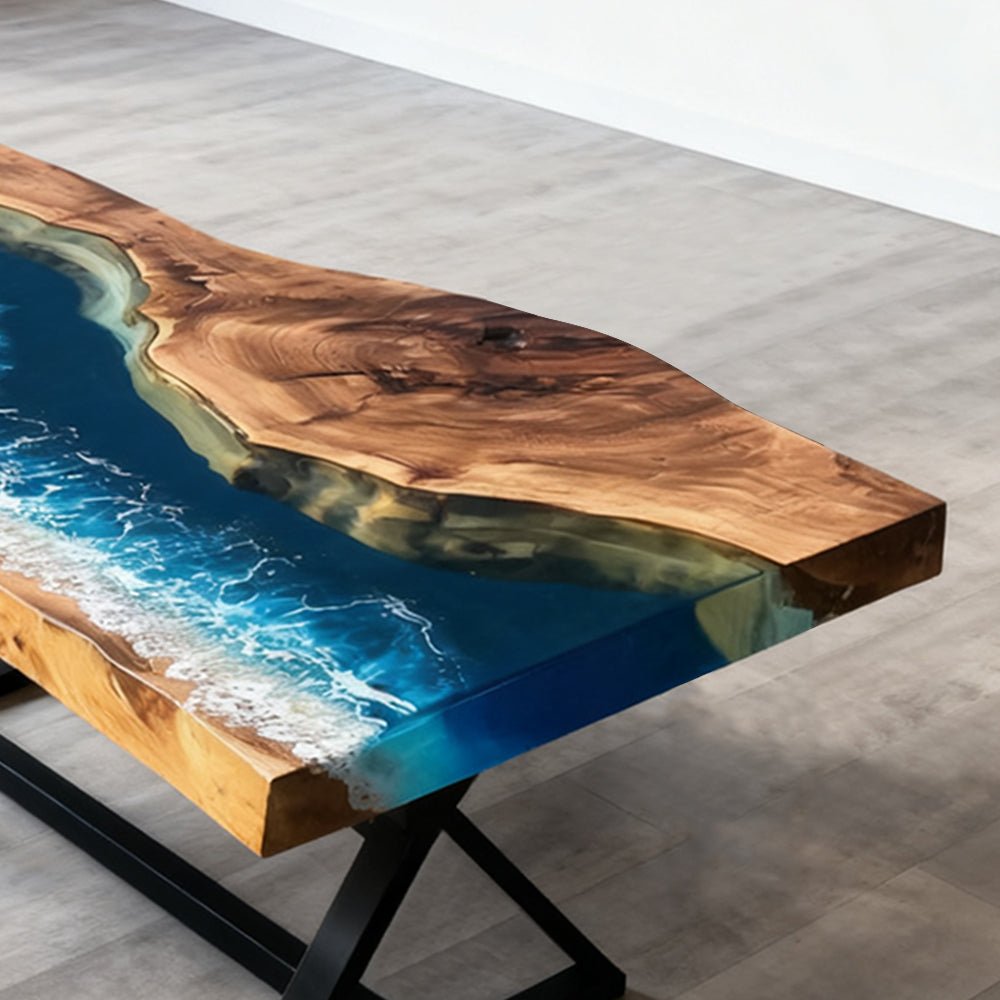 Elite Walnut Blue Ocean Wave Epoxy Rectangular Coffee Table ECT - 261 - Elitecustomtable