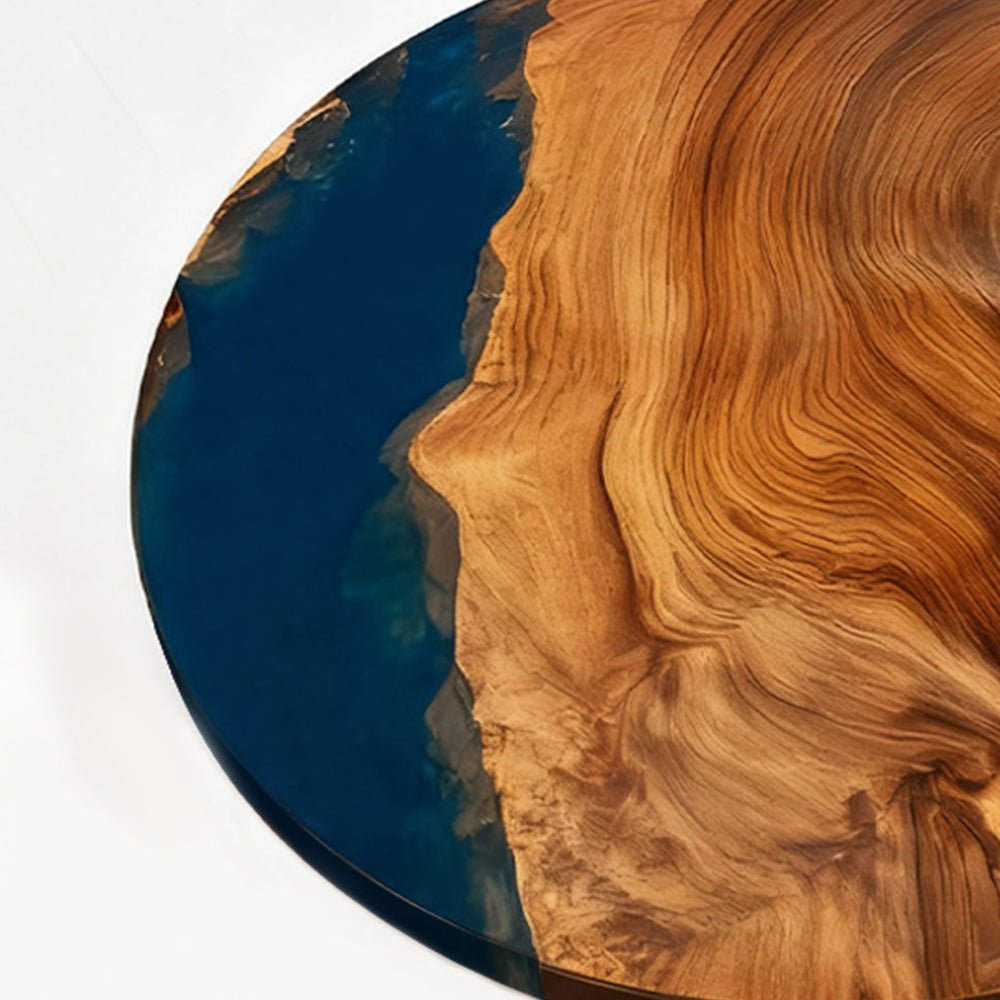 Elite Walnut Deep Blue Ocean Epoxy Round Coffee Table ECT - 256 - Elitecustomtable
