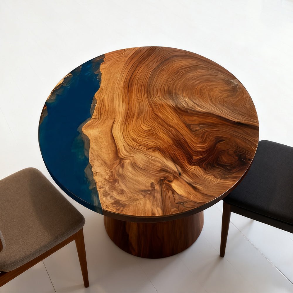Elite Walnut Deep Blue Ocean Epoxy Round Coffee Table ECT - 256 - Elitecustomtable