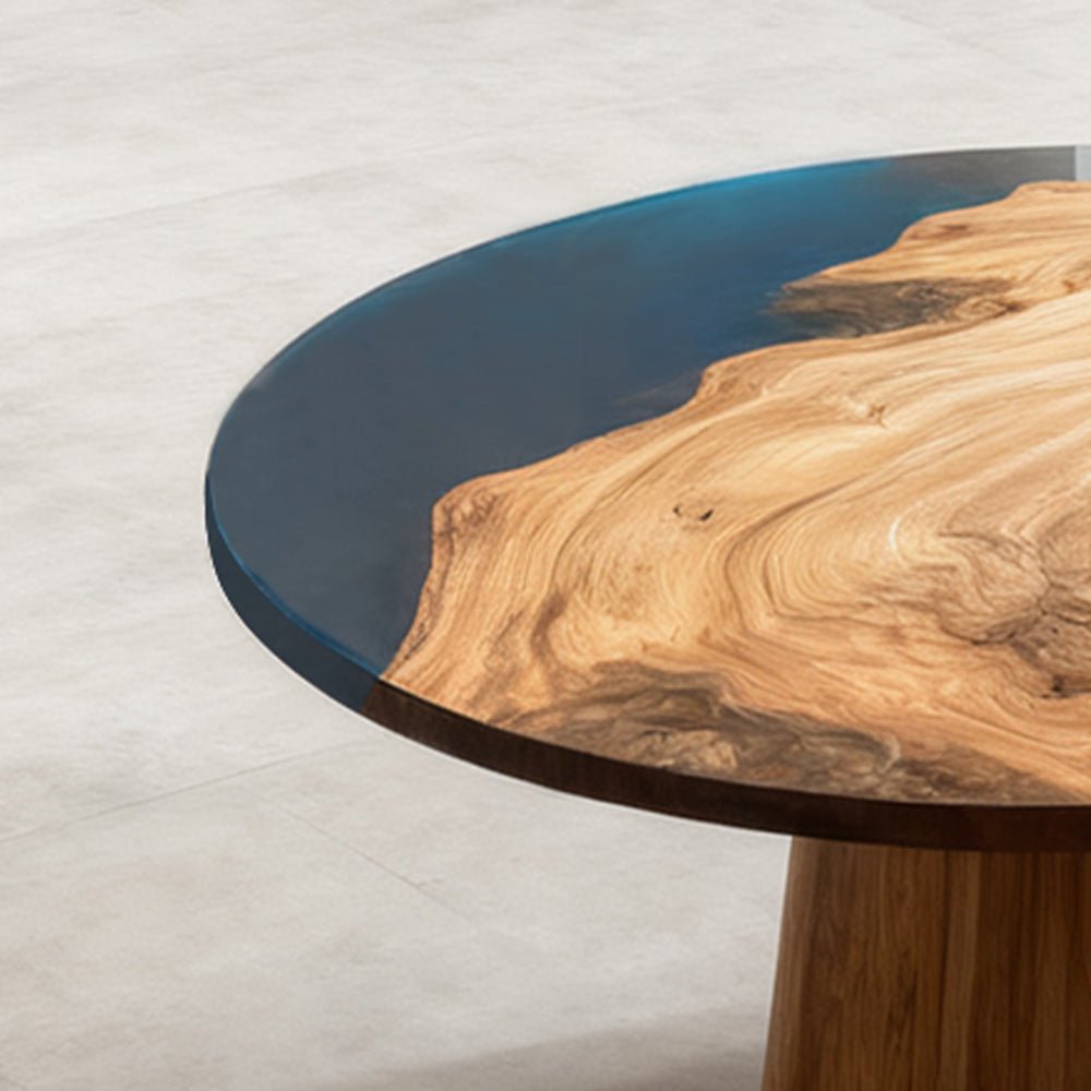 Elite Walnut Deep Blue Ocean Epoxy Round Coffee Table ECT - 256 - Elitecustomtable