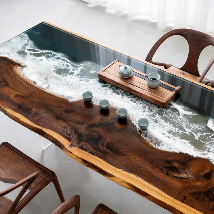 Elite Walnut Deep Green Ocean Epoxy Rectangular Dining Table ECT-262 - Elitecustomtable