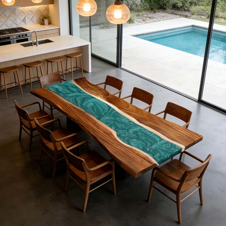 Elite Walnut Green Flow Rectangular Epoxy Resin Tabletop ECT - 274 - Elitecustomtable