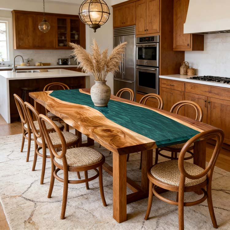 Elite Walnut Green Rectangular Epoxy Resin Table – Handmade River Dining Table ECT - 278 - Elitecustomtable