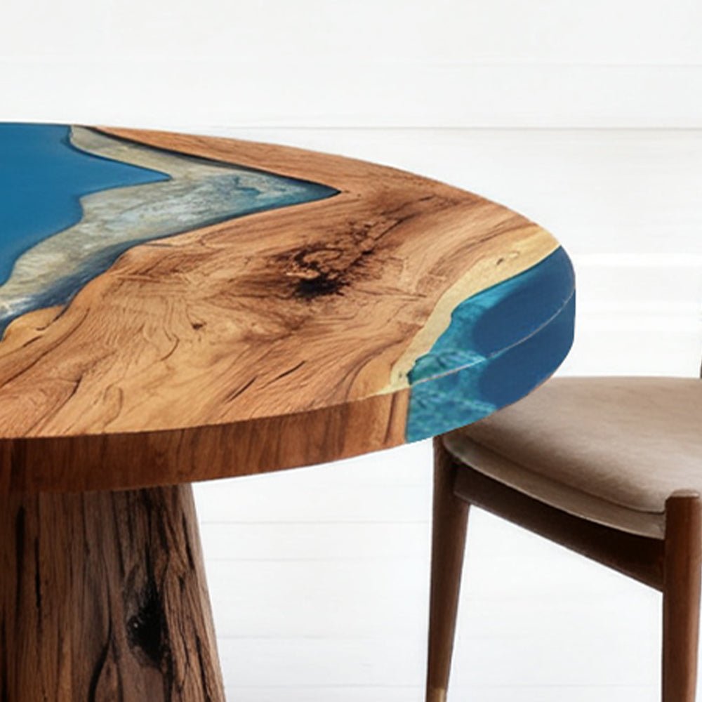 Elite Walnut Royal Blue Ocean Epoxy Round Dinner Table ECT - 255 - Elitecustomtable