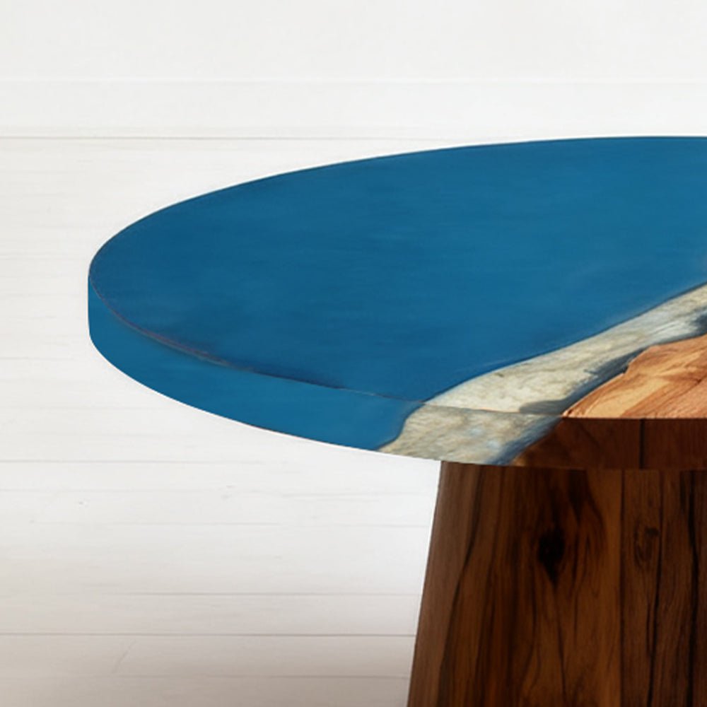 Elite Walnut Royal Blue Ocean Epoxy Round Dinner Table ECT - 255 - Elitecustomtable