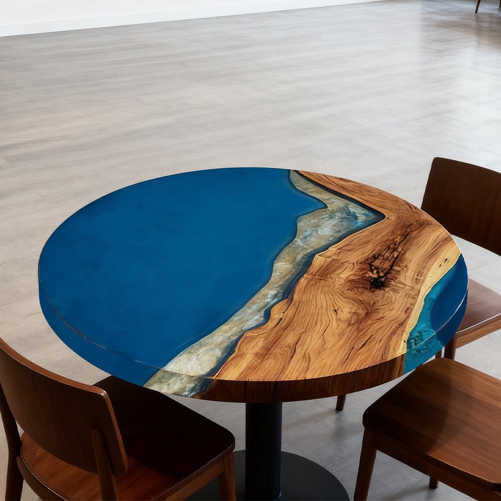 Elite Walnut Royal Blue Ocean Epoxy Round Dinner Table ECT - 255 - Elitecustomtable