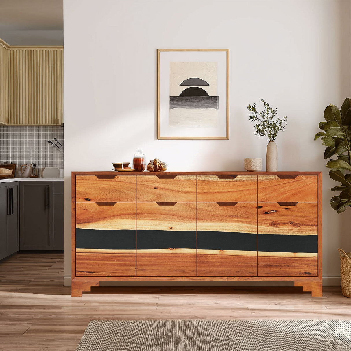 Elite Walnut Sideboard with Black Epoxy River Design ECD - 03 - Elitecustomtable