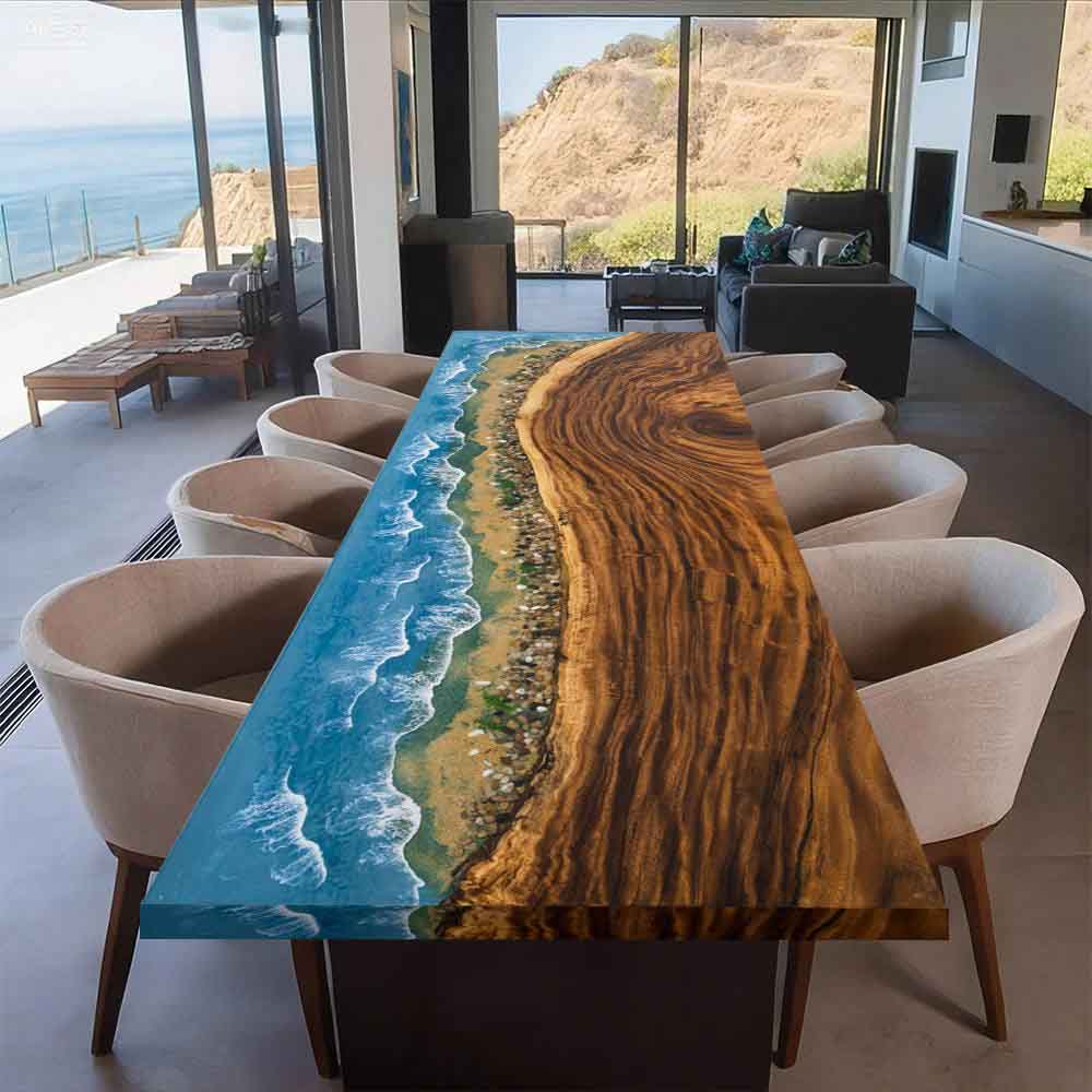 Elite Walnut Straight Edge Blue Ocean Epoxy Rectangular Dinner Table ECT - 251 - Elitecustomtable
