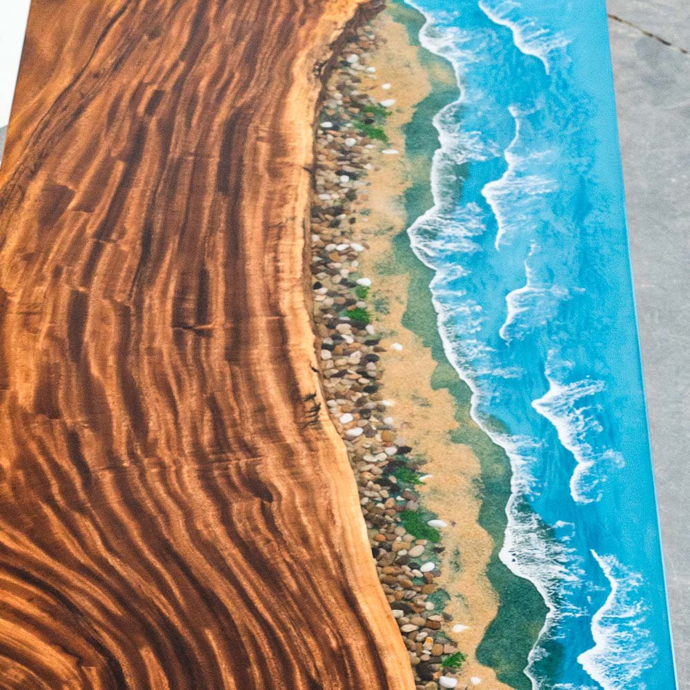 Elite Walnut Straight Edge Blue Ocean Epoxy Rectangular Dinner Table ECT - 251 - Elitecustomtable